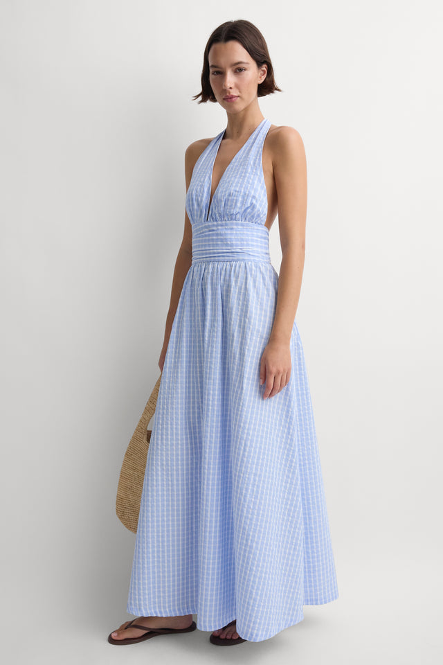 Lido Maxi Dress Paloma Check Light Blue White