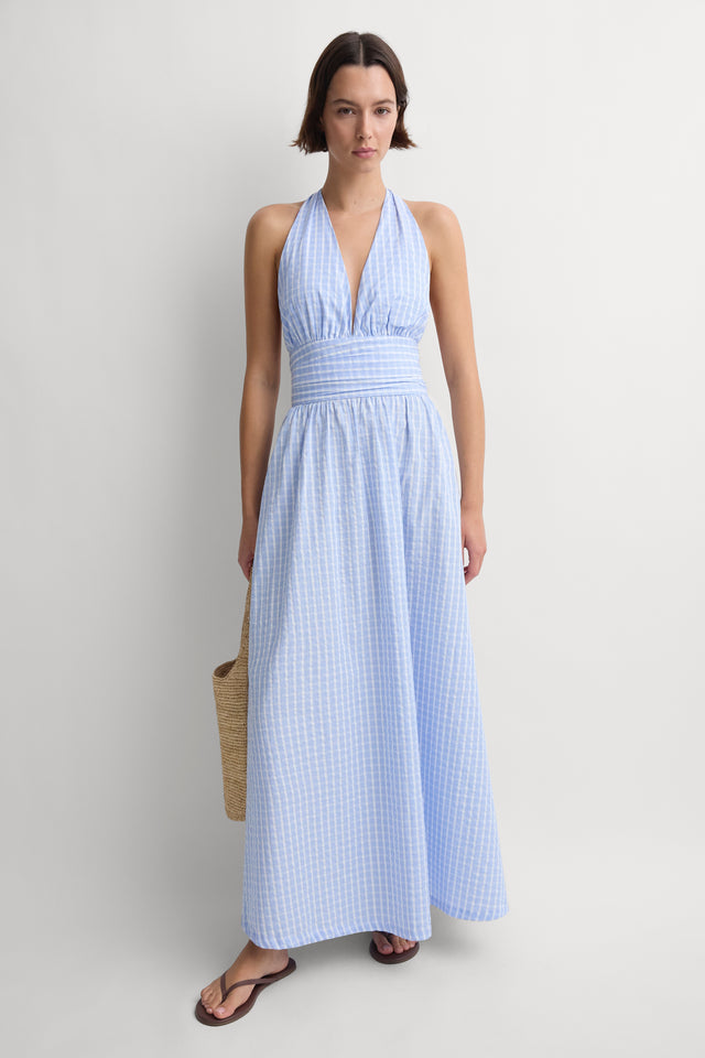 Lido Maxi Dress Paloma Check Light Blue White
