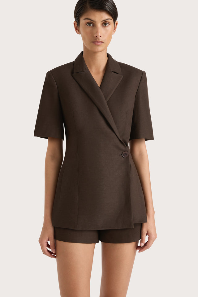 Enna Short Sleeve Blazer Chocolate