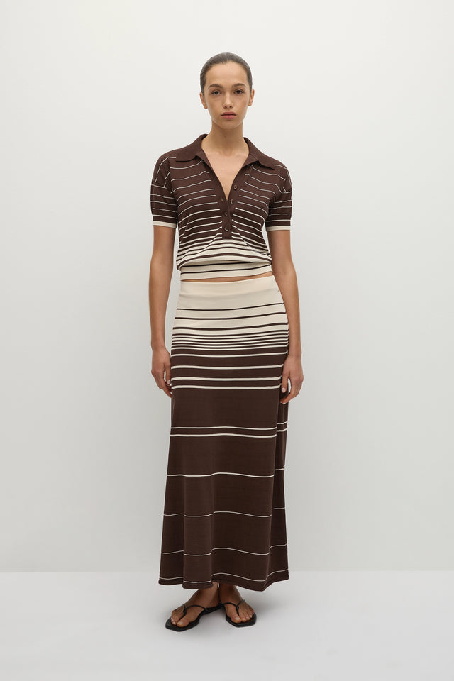 Sable Polo Shirt Accordion Stripe Brown Beige