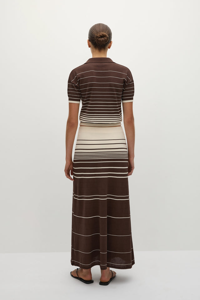 Sable Polo Shirt Accordion Stripe Brown Beige