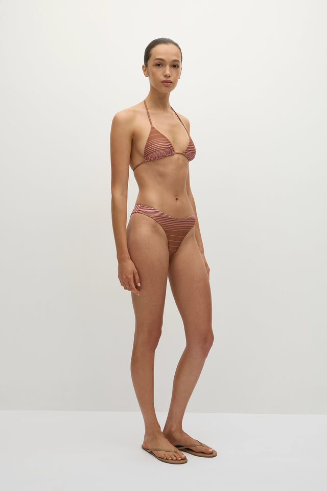 Bebe Bikini Bottom Accordion Stripe Puce Fawn - Final Sale