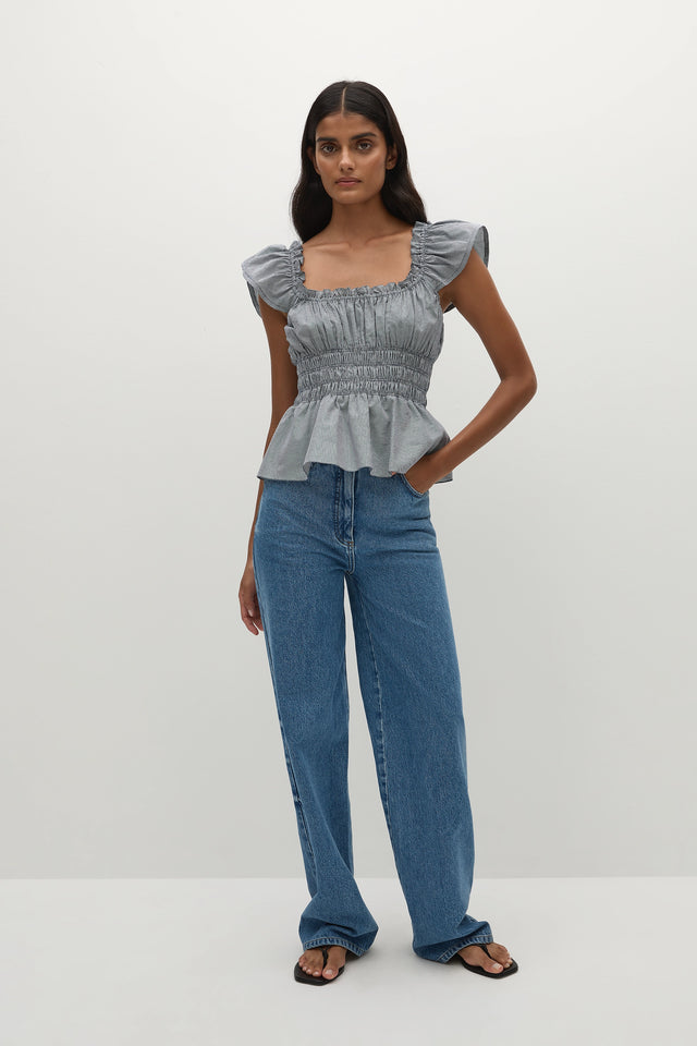 Janne Top Hanne Gingham Vintage Navy
