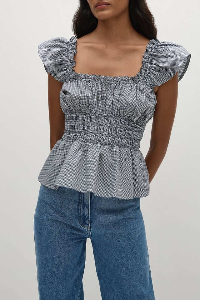 Janne Top Hanne Gingham Vintage Navy