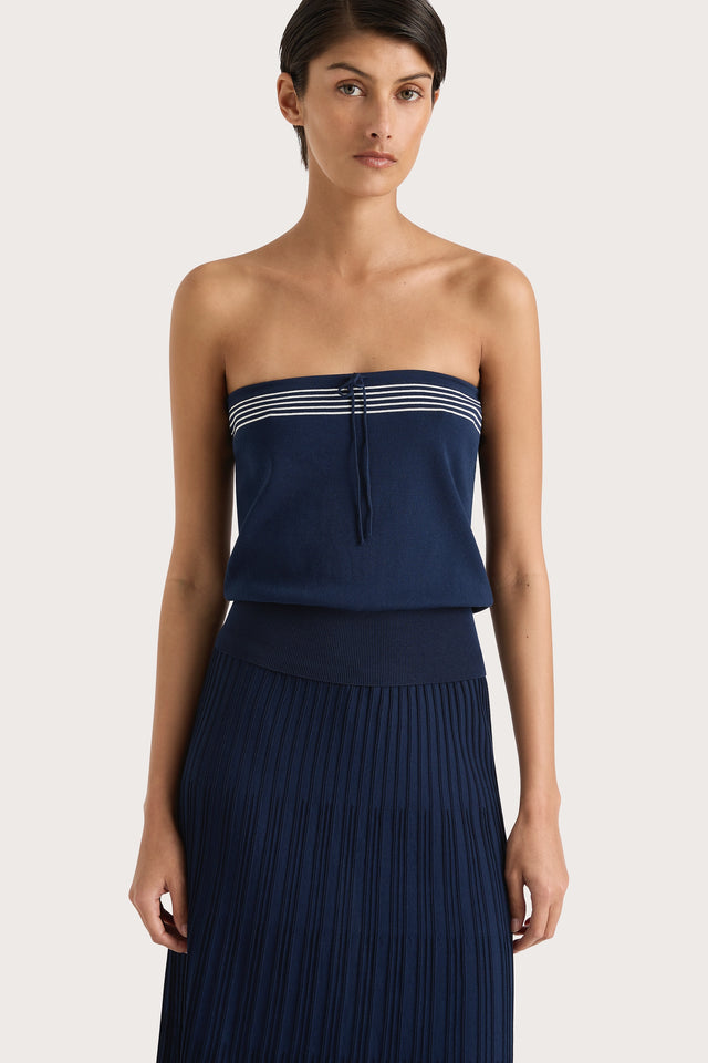 Arlette Strapless Top Navy White Stripe