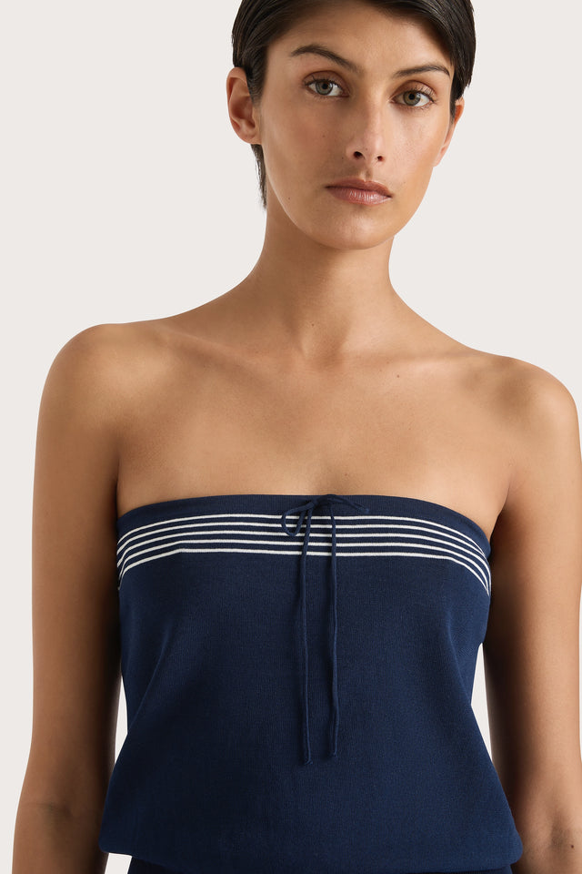 Arlette Strapless Top Navy White Stripe