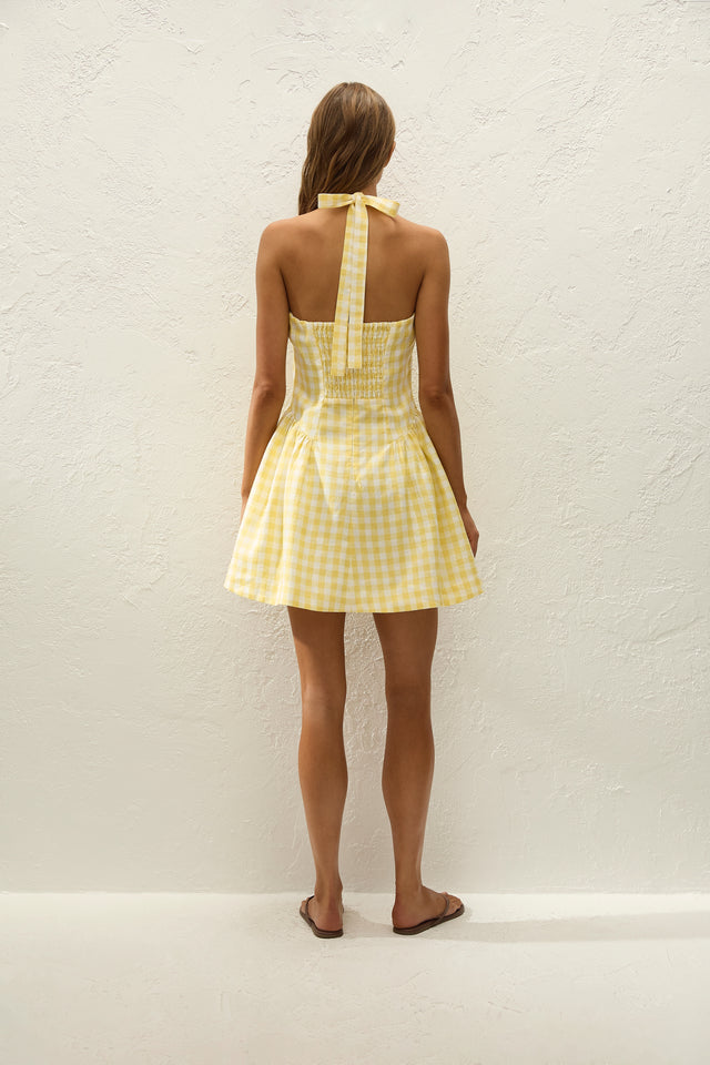 Venza Mini Dress Gingham Pale Yellow
