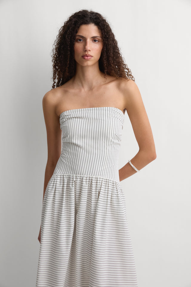 Lue Midi Dress Oliva Stripe Ecru