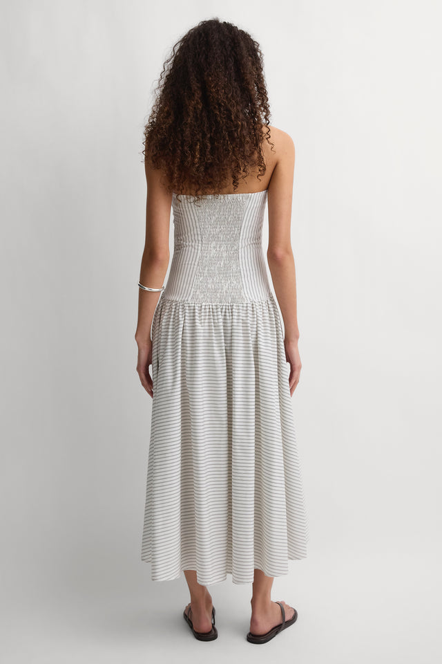 Lue Midi Dress Oliva Stripe Ecru