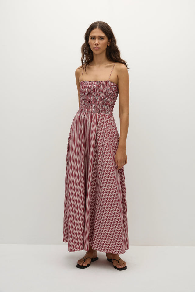 Anniken Maxi Dress Burgundy Stripe
