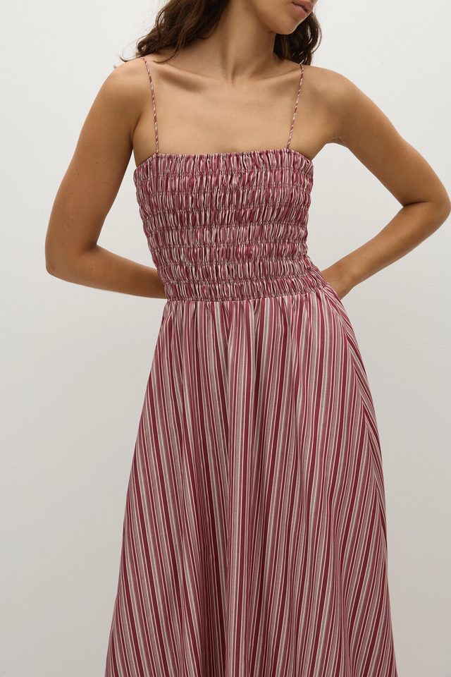 Anniken Maxi Dress Burgundy Stripe