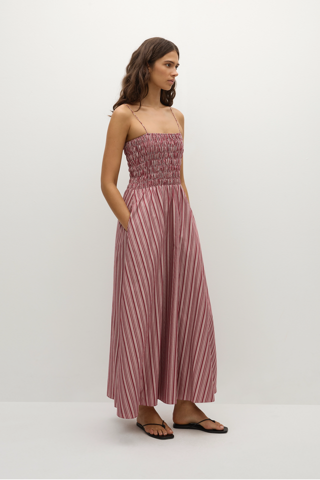 Anniken Maxi Dress Burgundy Stripe