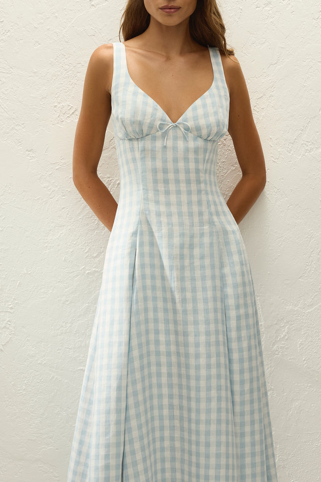 Adalee Midi Dress Gingham Sky Blue