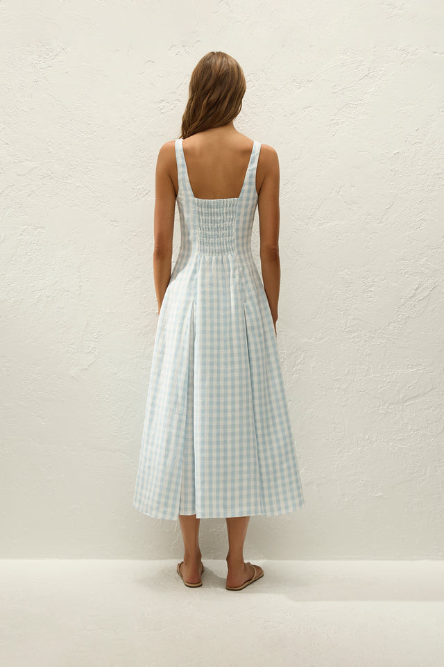 Adalee Midi Dress Gingham Sky Blue