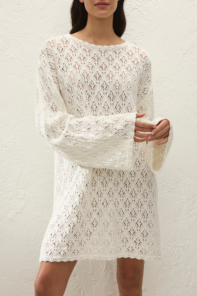 Romina Mini Dress Pointelle Knit Vintage White