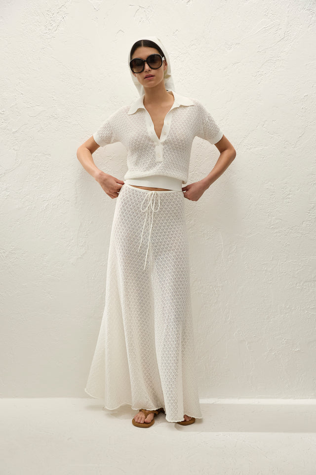 Lenna Skirt Pointelle Lace Vintage White