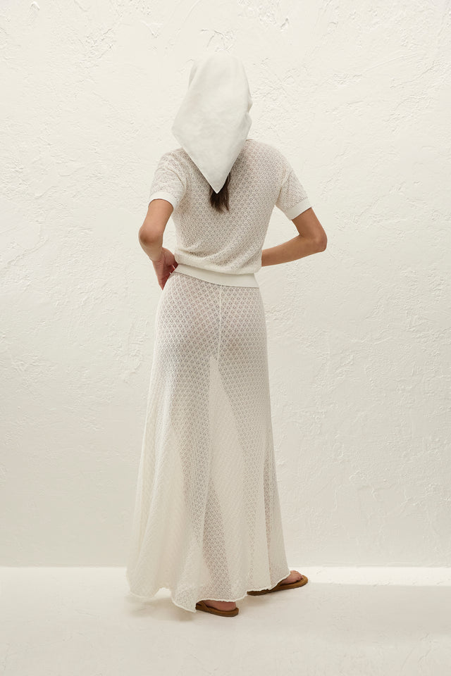 Lenna Polo Top Pointelle Lace Vintage White