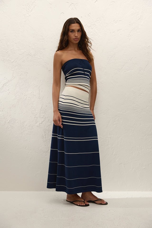 Casia Maxi Skirt Navy Cream Stripe