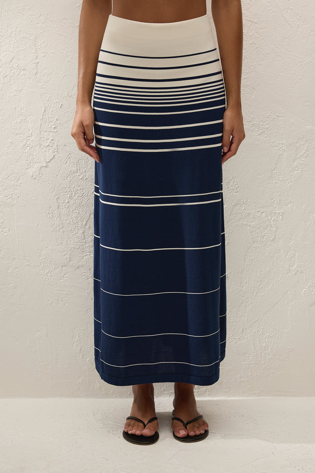 Casia Maxi Skirt Navy Cream Stripe