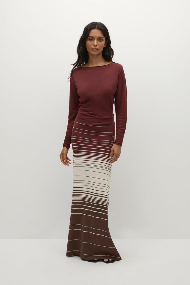 Idun Maxi Dress Accordion Stripe Bordeaux