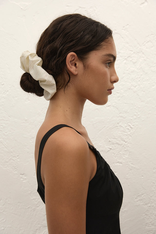 Hair Scrunchie Cream Pinstripe