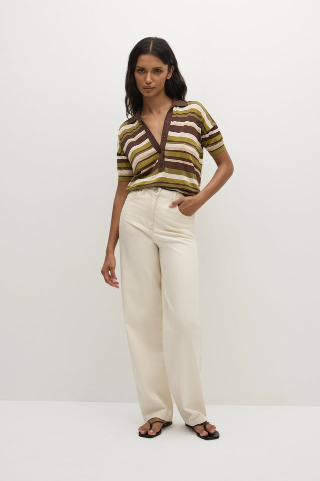 Sable Polo Shirt Espresso Pine Stripe