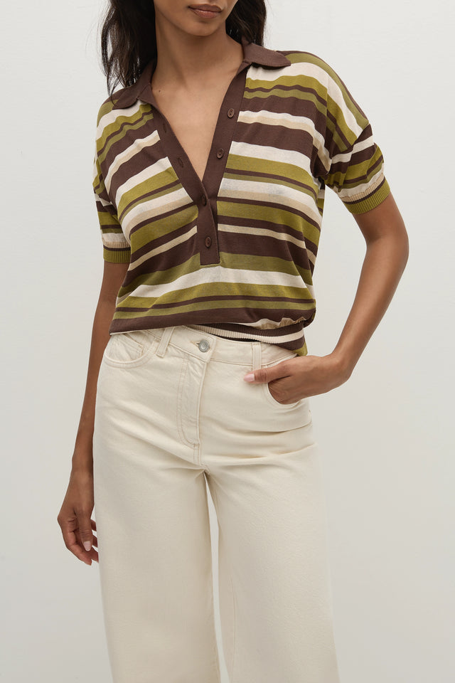 Sable Polo Shirt Espresso Pine Stripe