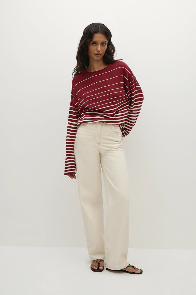 Lyana Top Scandi Stripe Red Cream