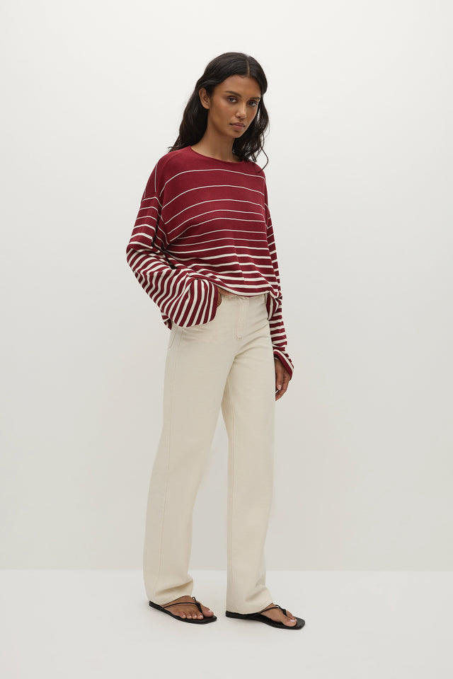 Lyana Top Scandi Stripe Red Cream