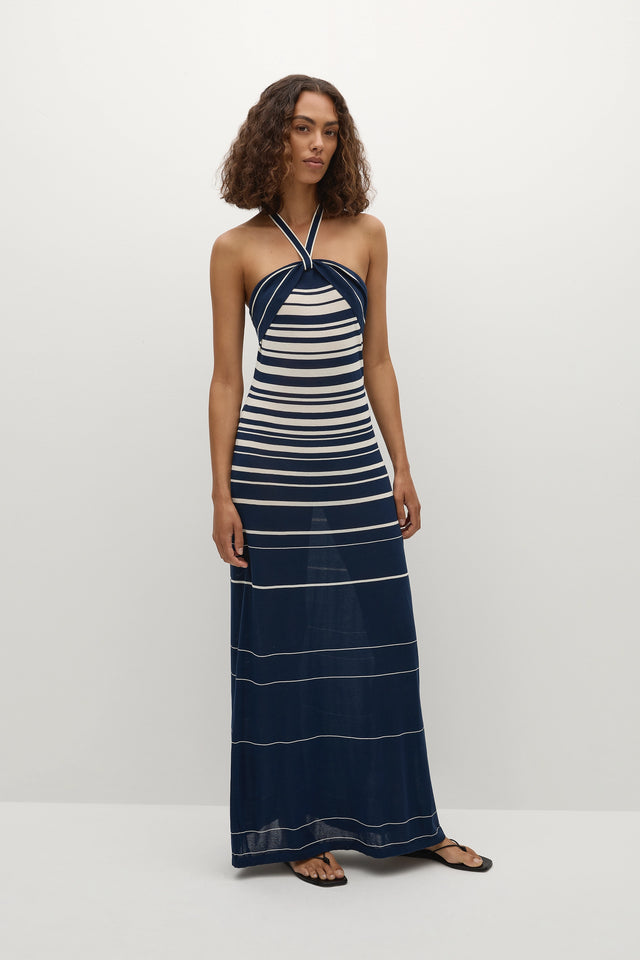 Axel Maxi Dress Accordion Stripe Cream Navy
