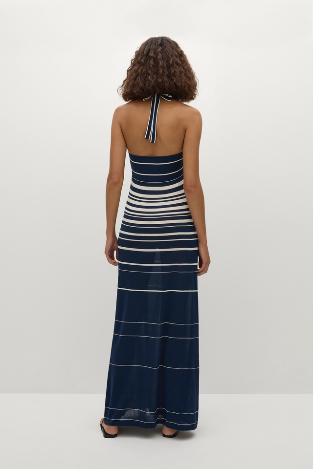 Axel Maxi Dress Accordion Stripe Cream Navy