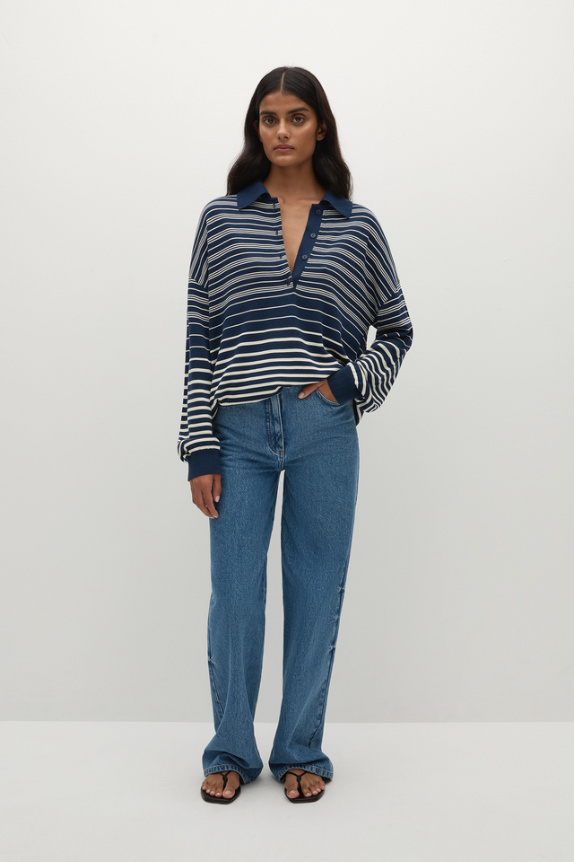 Harlow Polo Scandi Stripe Navy Cream
