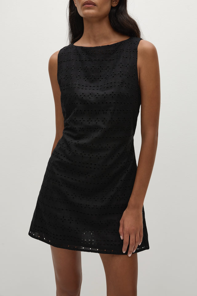 Lily Mini Dress Agnes Broderie Anglaise Black