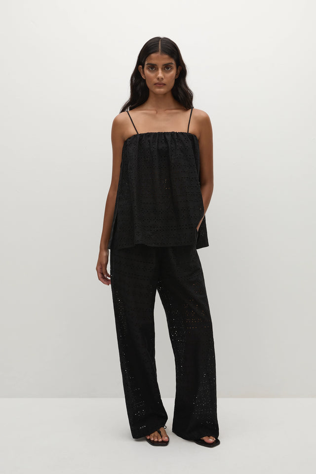 Ella Pant Agnes Broderie Anglaise Black