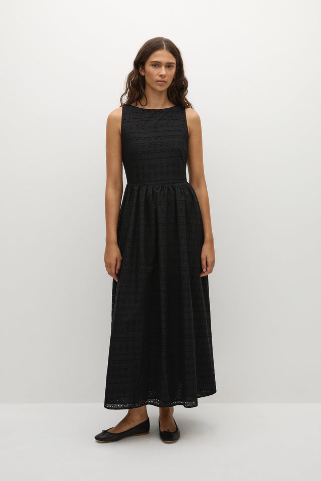 Tuva Midi Dress Agnes Broderie Anglaise Black