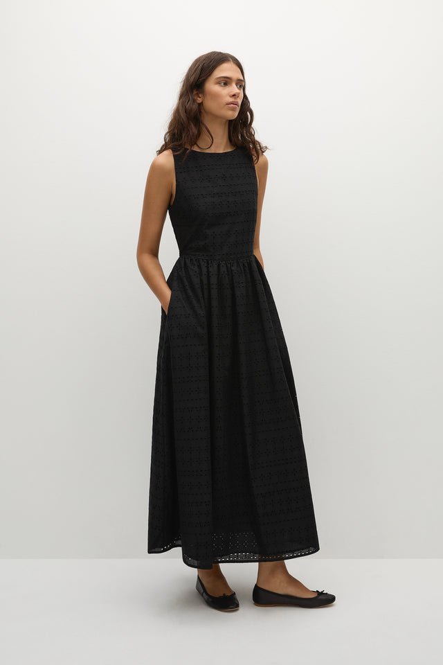 Tuva Midi Dress Agnes Broderie Anglaise Black