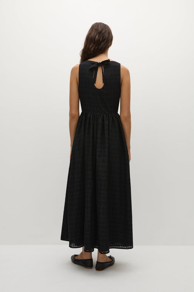 Tuva Midi Dress Agnes Broderie Anglaise Black