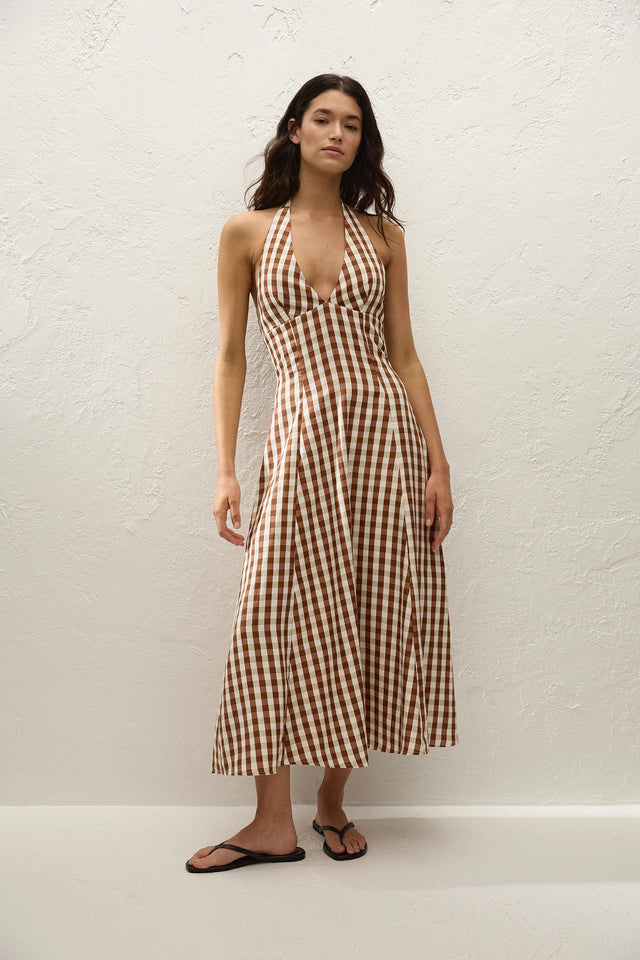 Marais Midi Dress Gingham Cedar