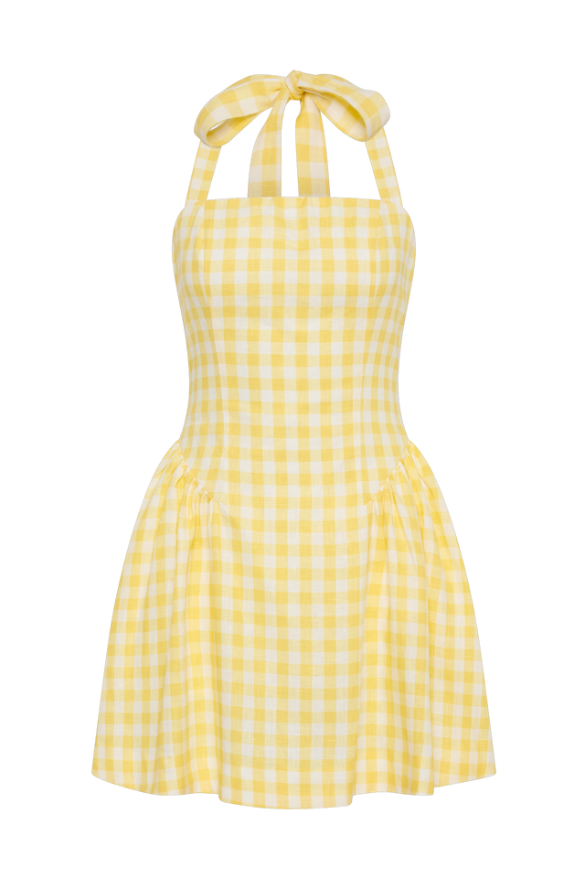 Venza Mini Dress Gingham Pale Yellow