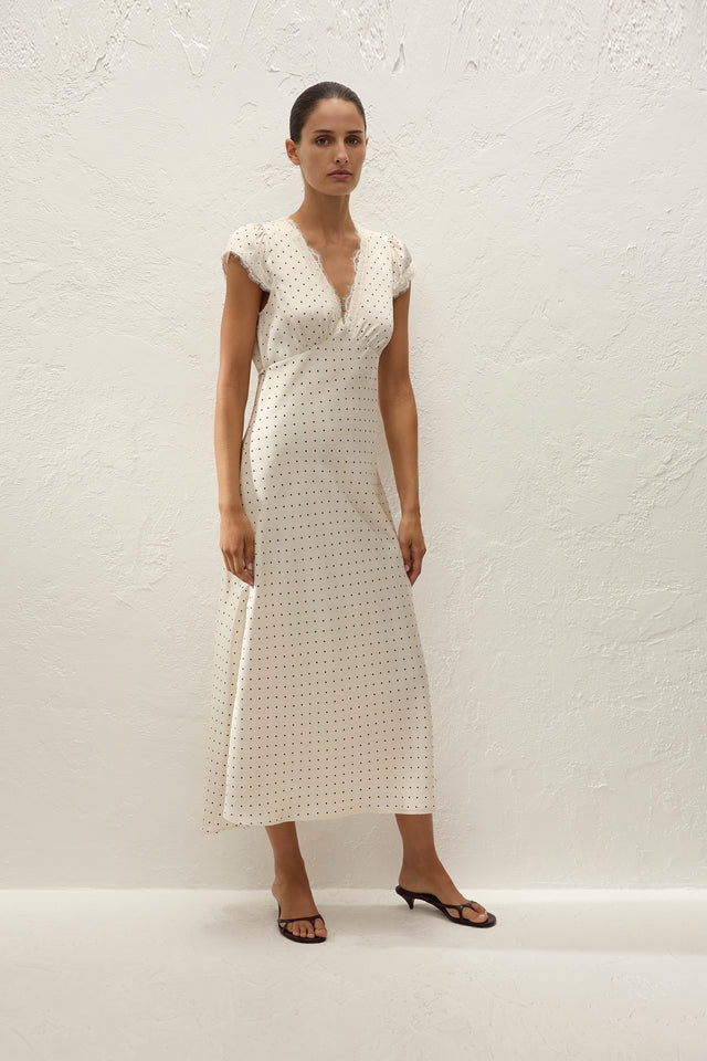Mina Midi Dress Polka Dot Antique White