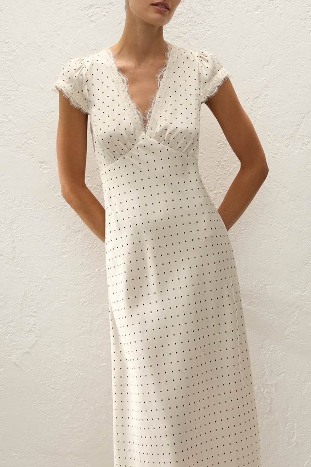 Mina Midi Dress Polka Dot Antique White