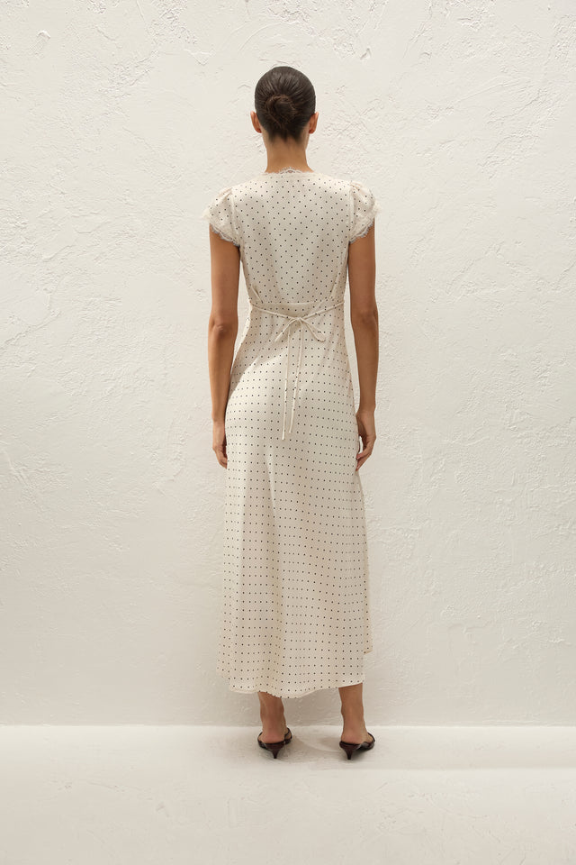 Mina Midi Dress Polka Dot Antique White
