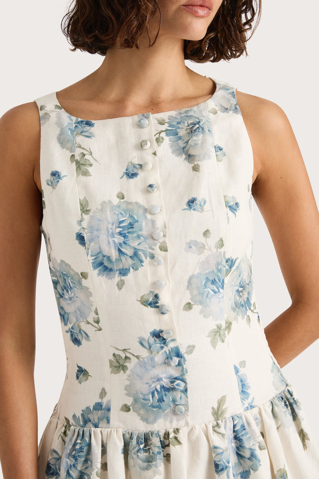 Blair Mini Dress Cecile Floral Pale Blue