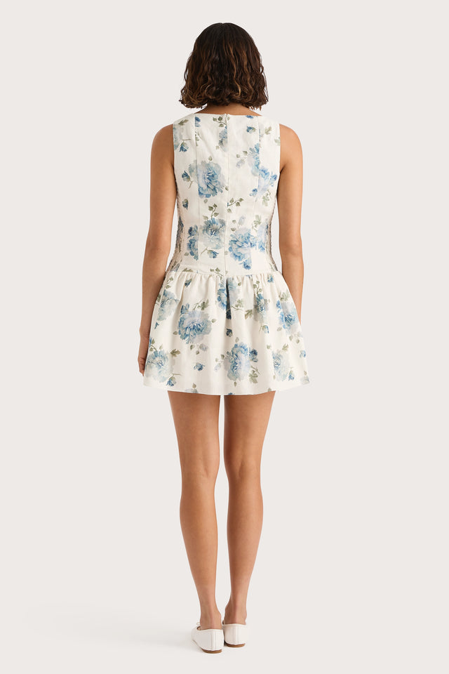 Blair Mini Dress Cecile Floral Pale Blue