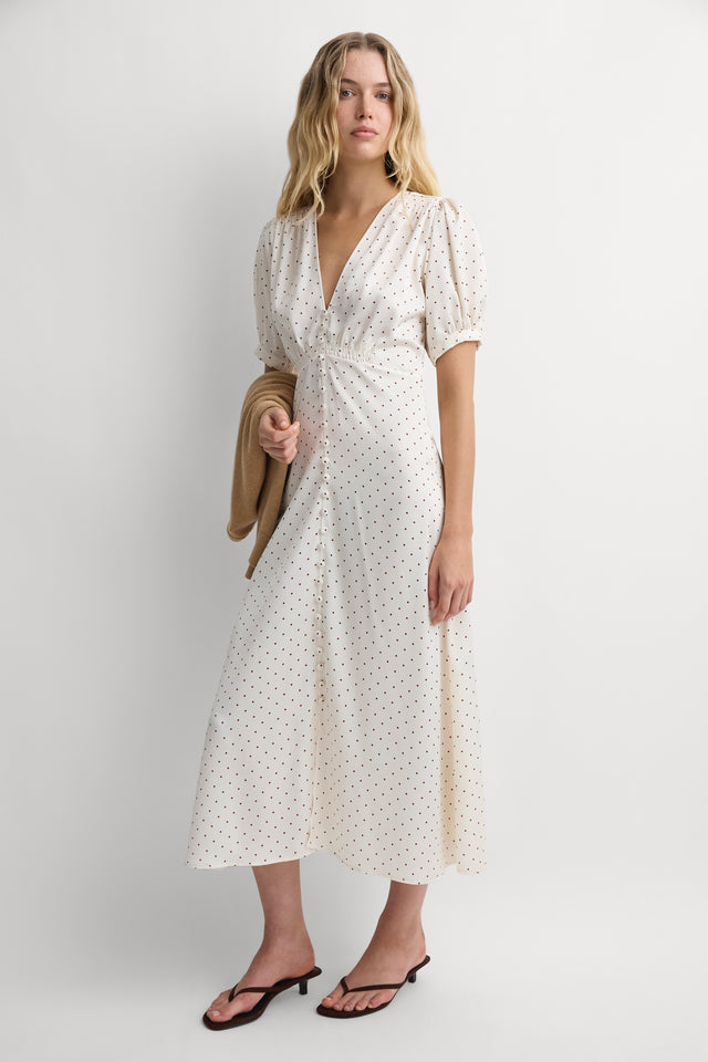 Bellavista Midi Dress Polka Dot Antique White Brick