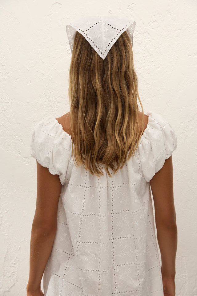 Clementina Head Scarf Handkerchief Broderie White