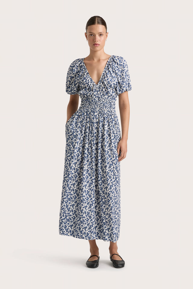 Aurelia Midi Dress Leilani Print Mid Blue - Final Sale