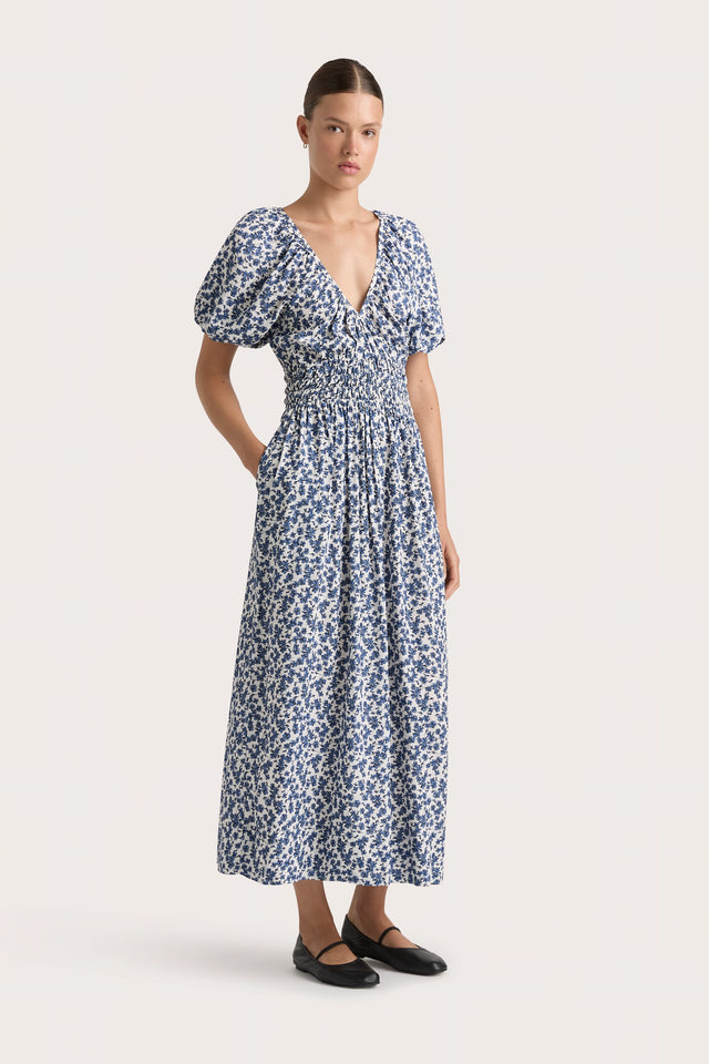 Aurelia Midi Dress Leilani Print Mid Blue - Final Sale