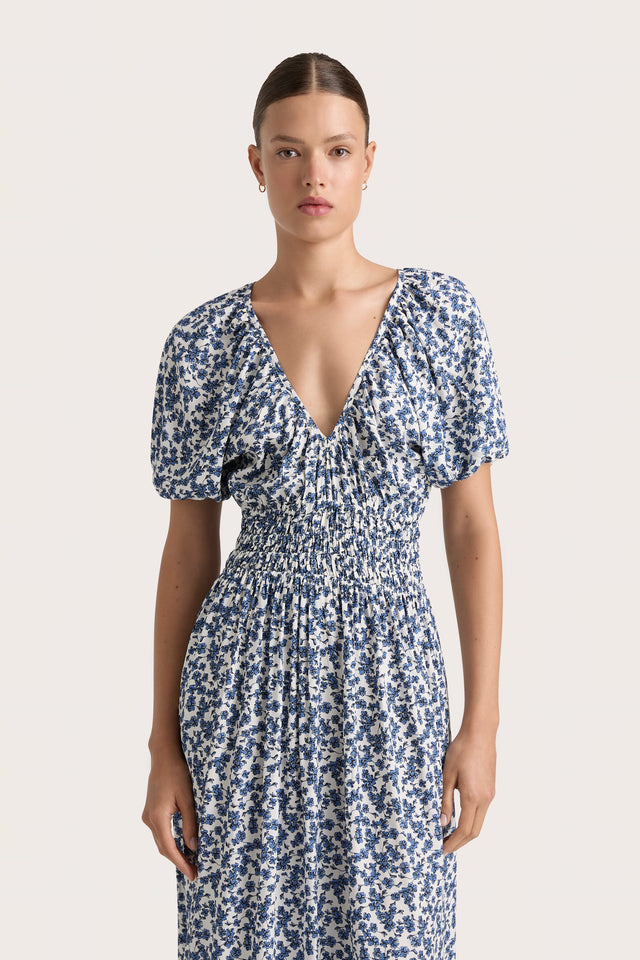 Aurelia Midi Dress Leilani Print Mid Blue - Final Sale