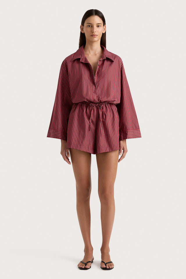 Freja Playsuit Wine Stripe